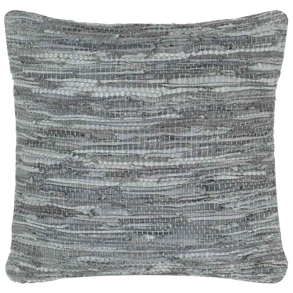 vidaXL Kussens 2 st chindi 45x45 cm leer en katoen tan
