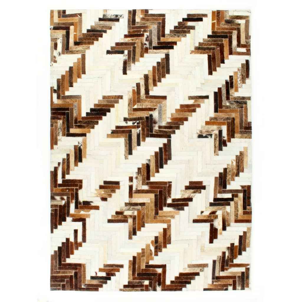 vidaXL Vloerkleed patchwork 80x150 cm echt harig leer bruin/wit