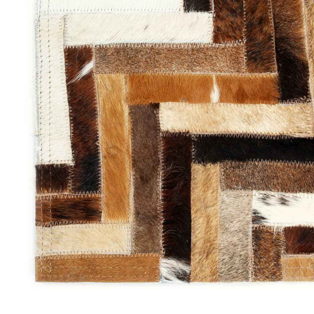 vidaXL Vloerkleed patchwork 80x150 cm echt harig leer bruin/wit