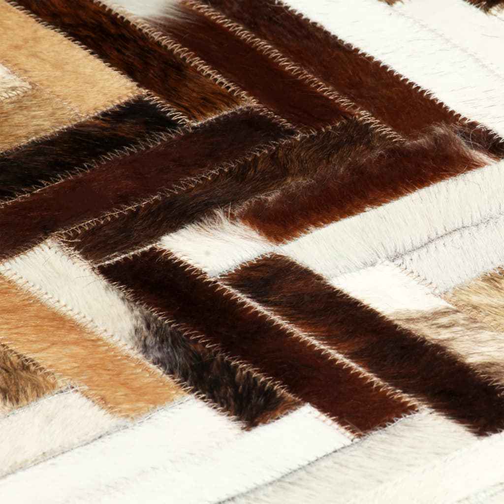 vidaXL Vloerkleed patchwork 80x150 cm echt harig leer bruin/wit