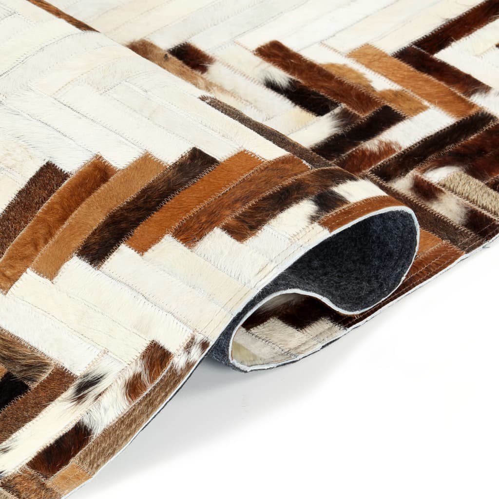 vidaXL Vloerkleed patchwork 80x150 cm echt harig leer bruin/wit