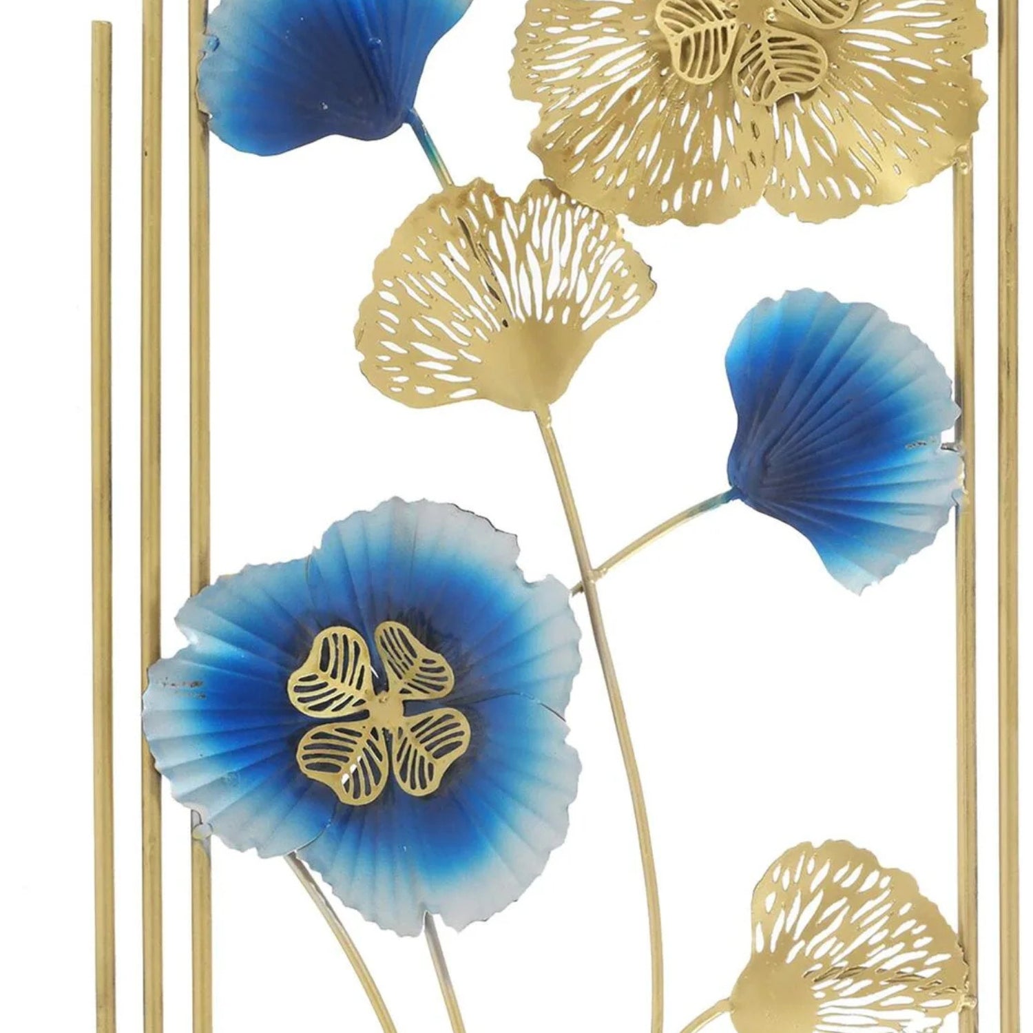 Aashly Metalen Wanddecoratie Bloemen | Goud & Blauw  Luxe Muurdecoratie