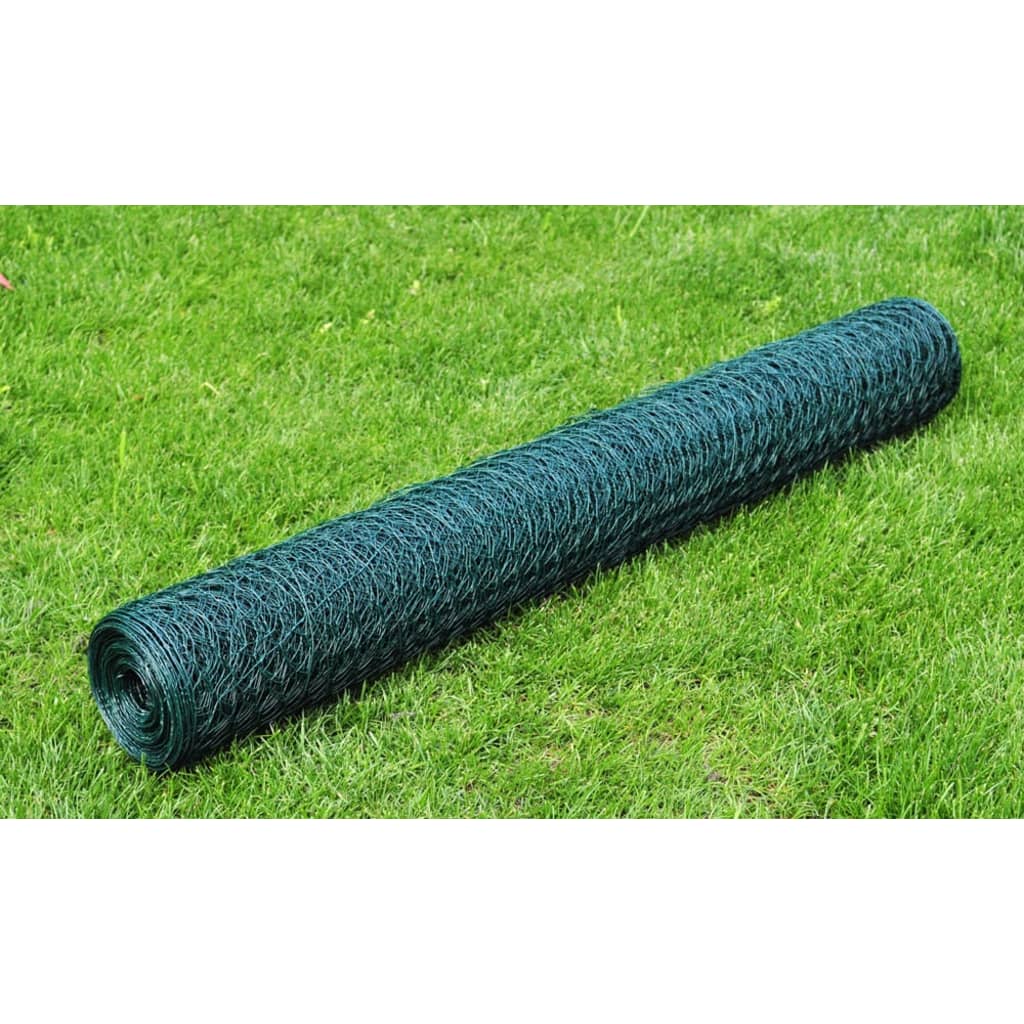 vidaXL Kippengaas 25x1,2 m staal met PVC coating groen