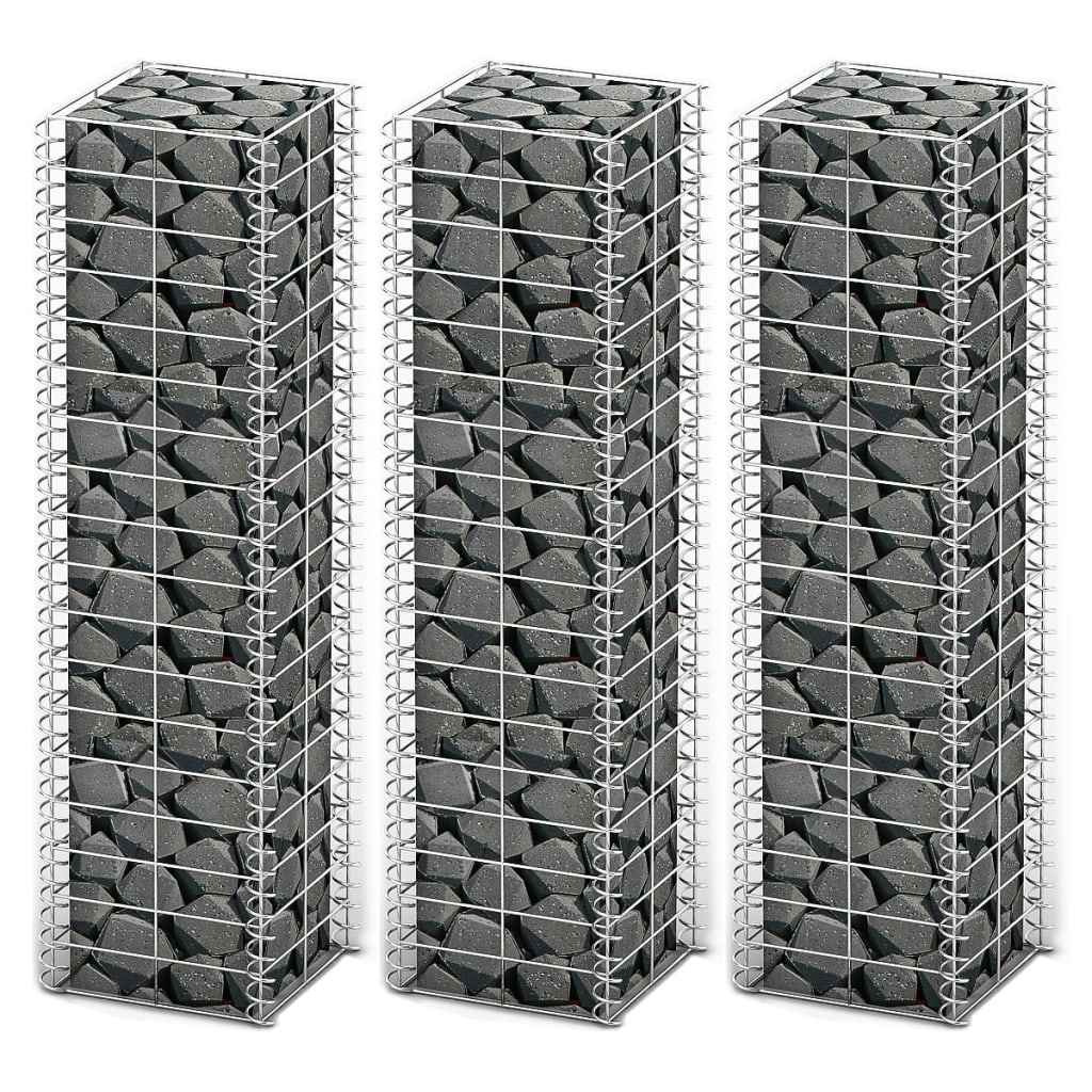 vidaXL 3-delige Schanskorfset 25x25x50 cm gegalvaniseerd draad
