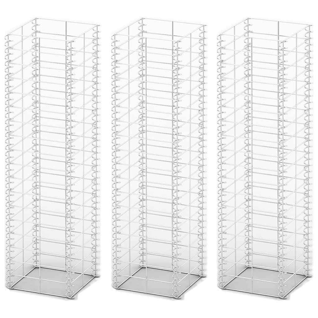 vidaXL 3-delige Schanskorfset 25x25x50 cm gegalvaniseerd draad