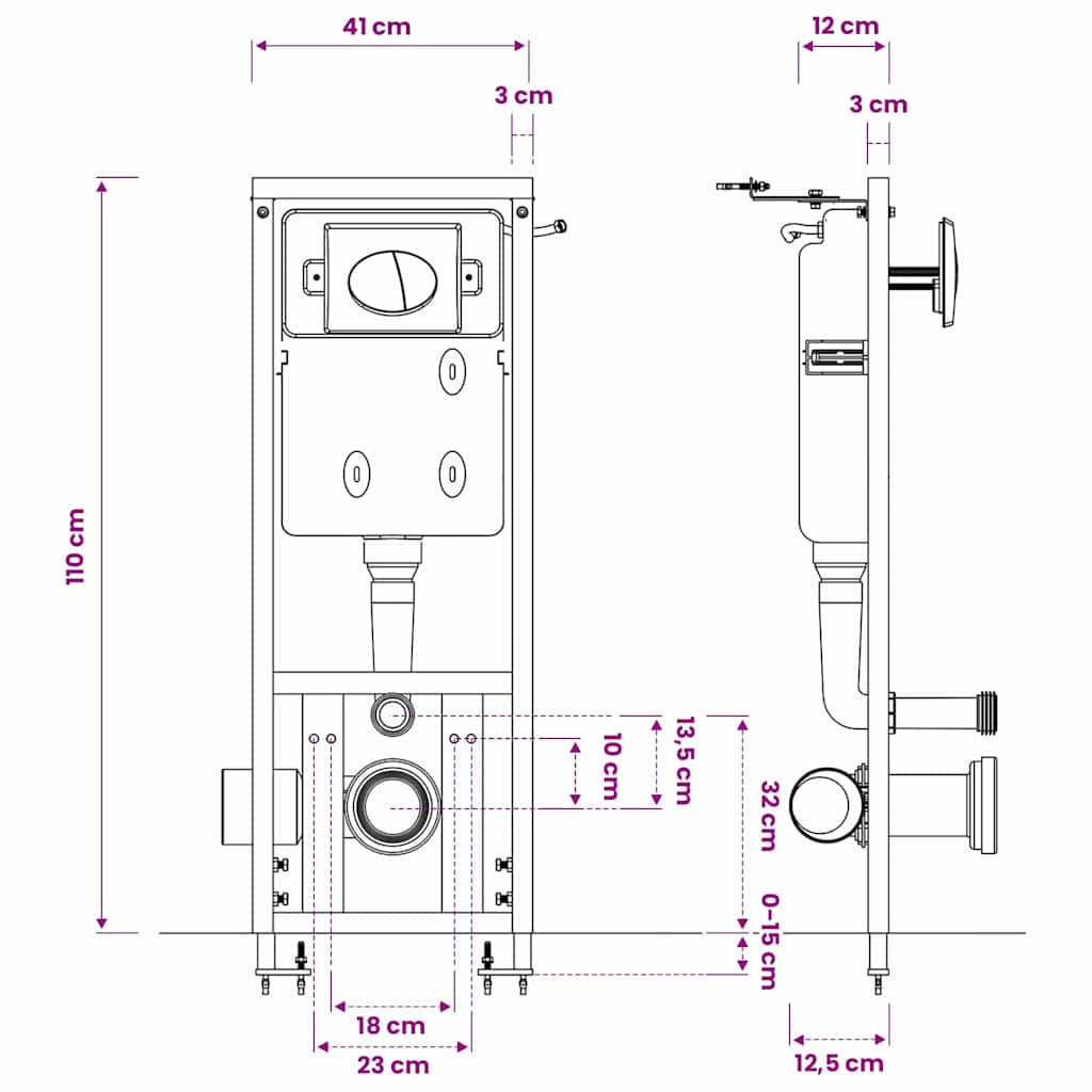 vidaXL Inbouwreservoir voor Hangtoilet 11 L 41x14x(110-125) cm
