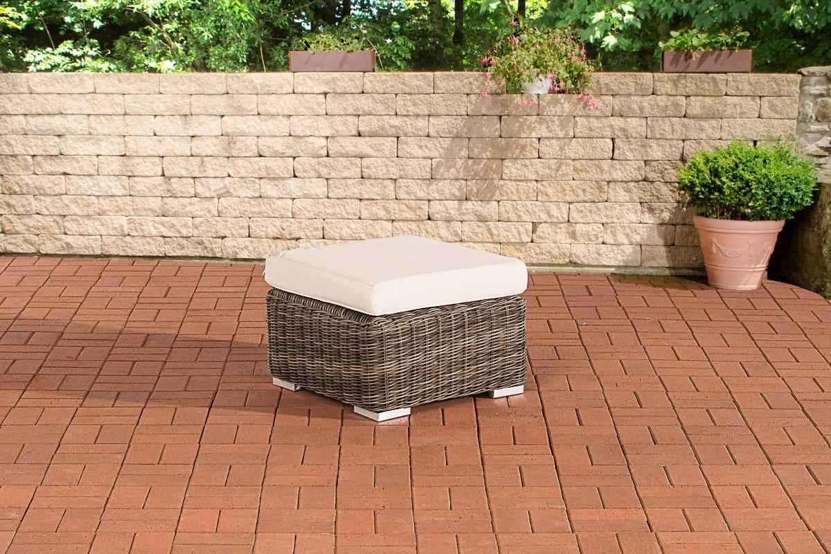 Polyrattan hocker Bilbao / Madeira grijs gevlekt,gebroken wit grau-meliert