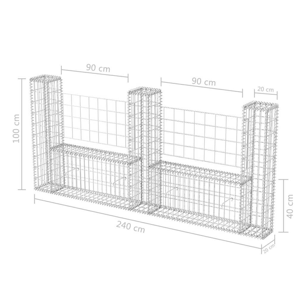 vidaXL Gabion mand U-vormig 160x20x150 cm staal