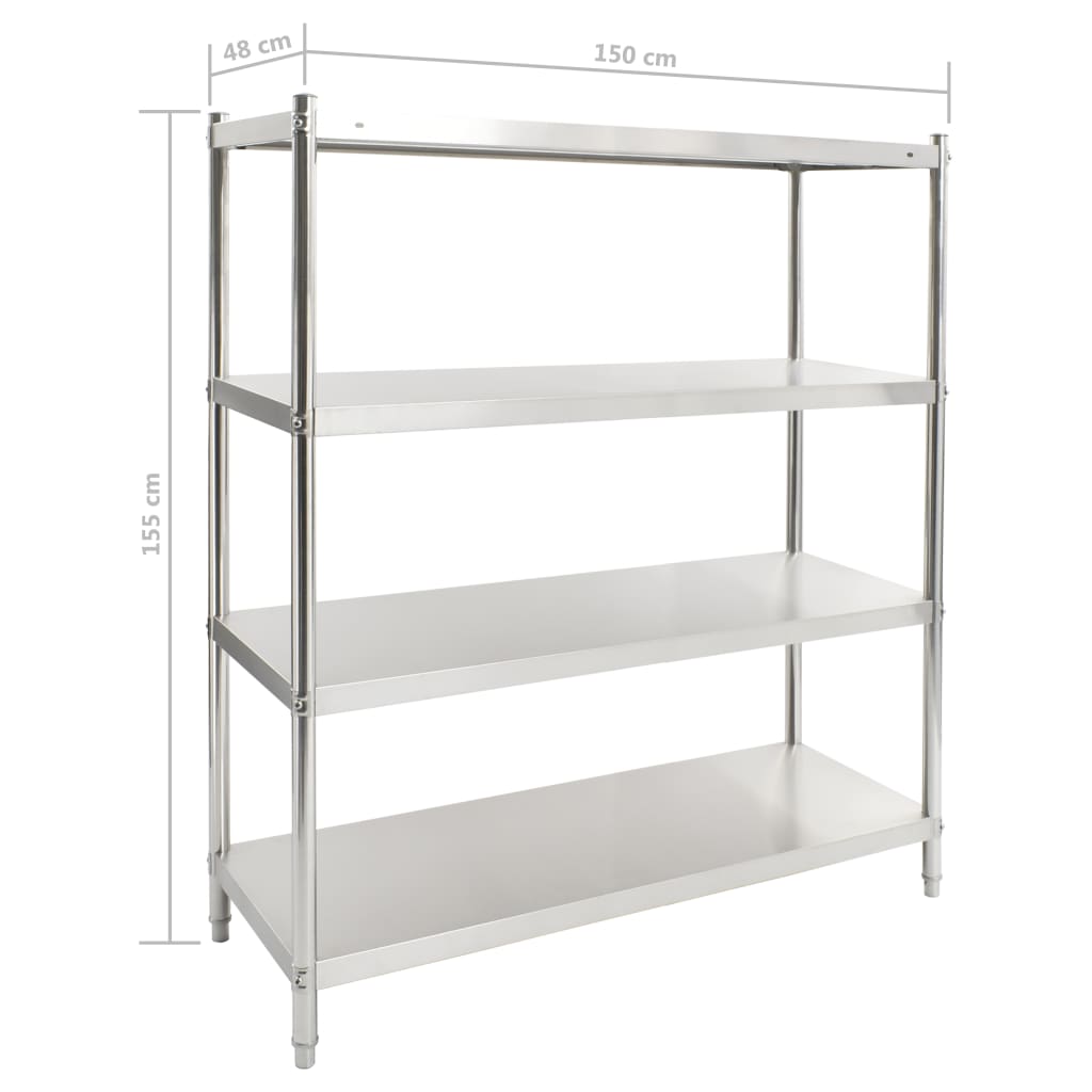 vidaXL Keukenrek 4-laags 150x48x155 cm roestvrij staal