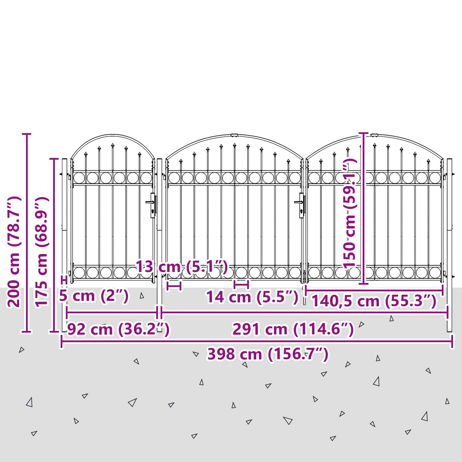 vidaXL Tuinpoort Zwart 175 x 400 cm Staal