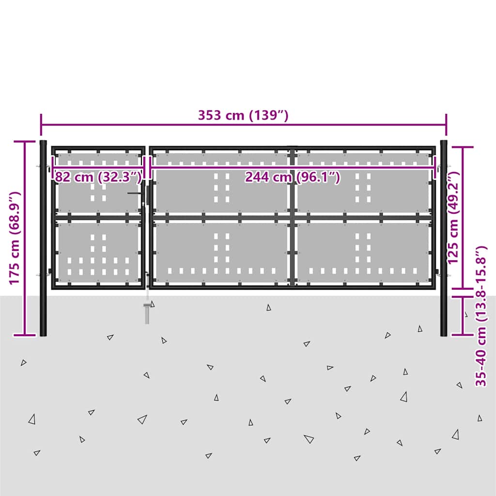 vidaXL Poort 350x125 cm staal zwart