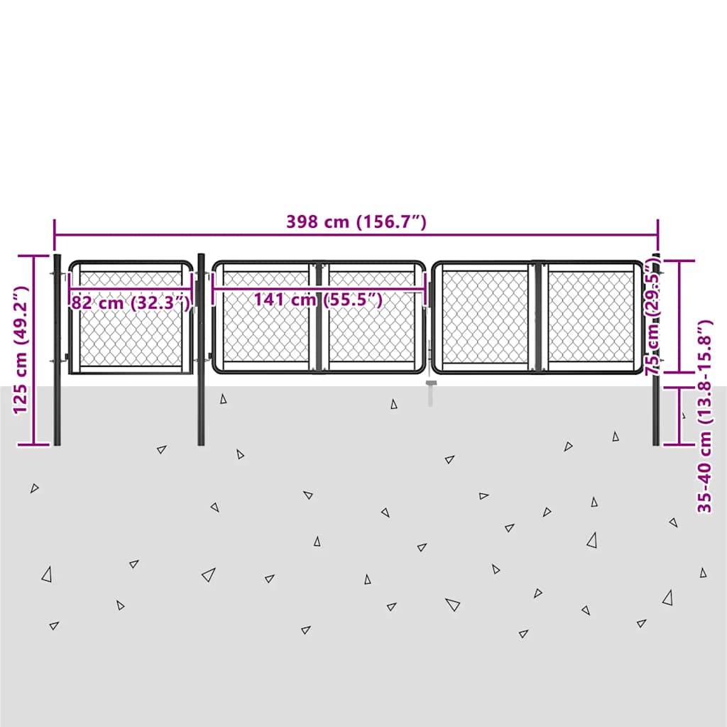 vidaXL Poort 75x395 cm staal antraciet