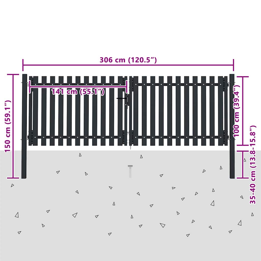 vidaXL Poort dubbel 306x200 cm staal antraciet