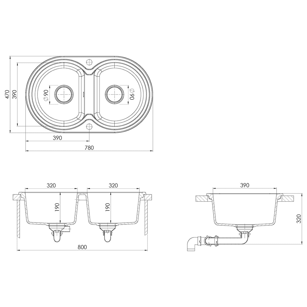 vidaXL Keukenwasbak Wit 78 x 47 x 20.5 cm Graniet