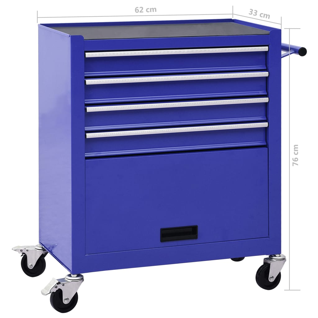 vidaXL Gereedschapswagen met 4 lades staal blauw