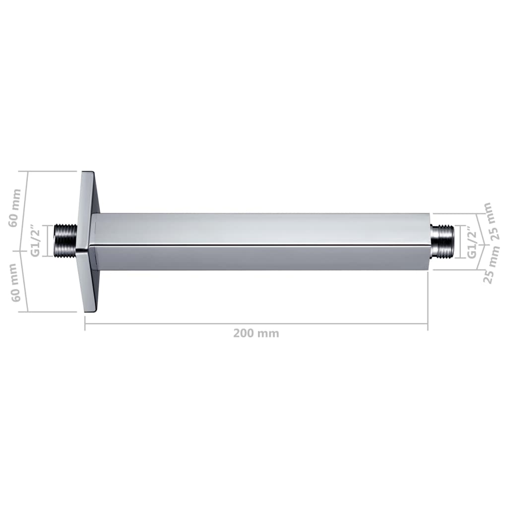 vidaXL Douchearm vierkant 20 cm roestvrij staal 201 zilverkleurig