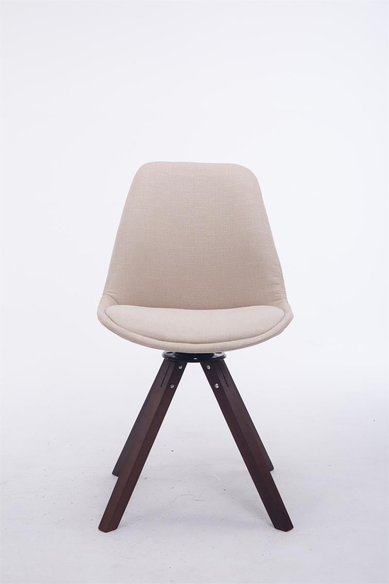 Eetkamerstoel Troyes vierkant frame Stof creme,walnoot creme