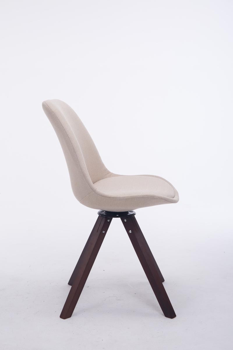 Eetkamerstoel Troyes vierkant frame Stof creme,walnoot creme