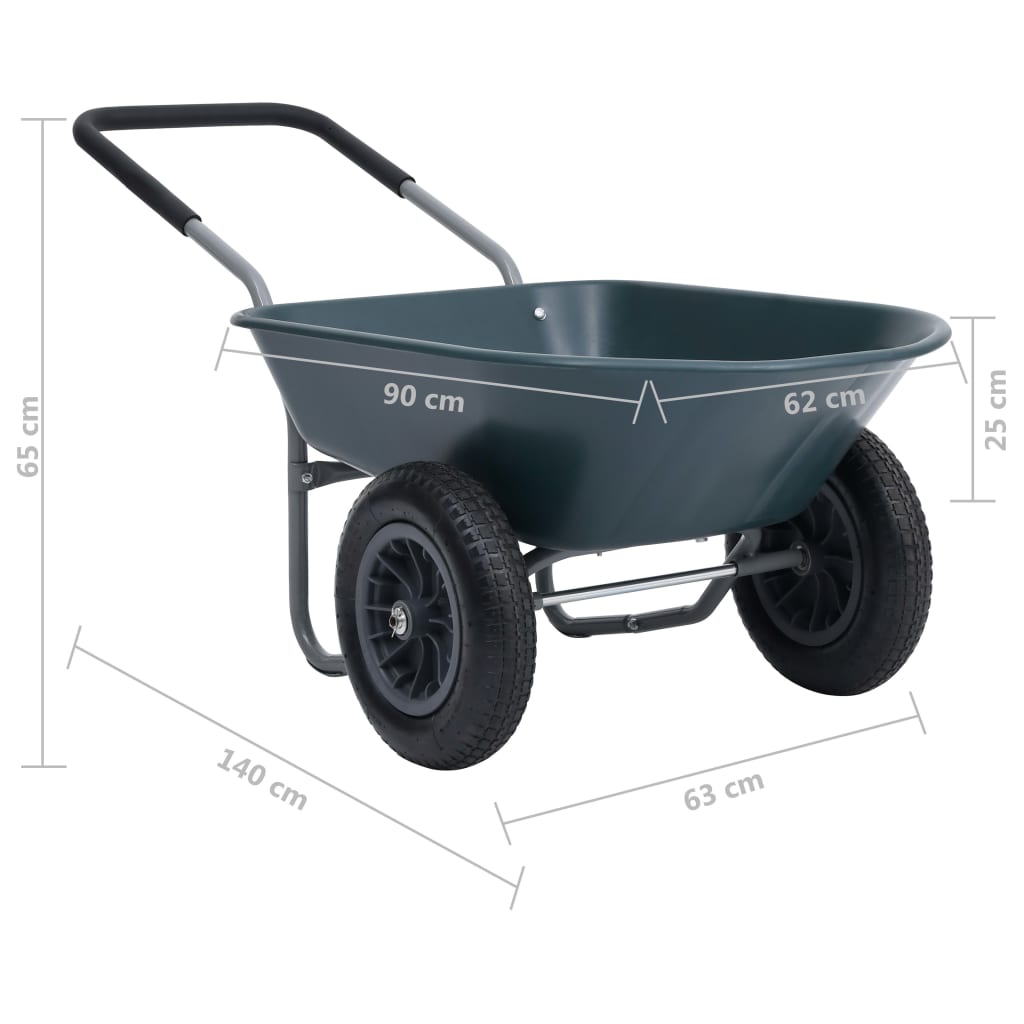 vidaXL Kruiwagen 100 kg 78 L 140x63x65 cm groen en grijs