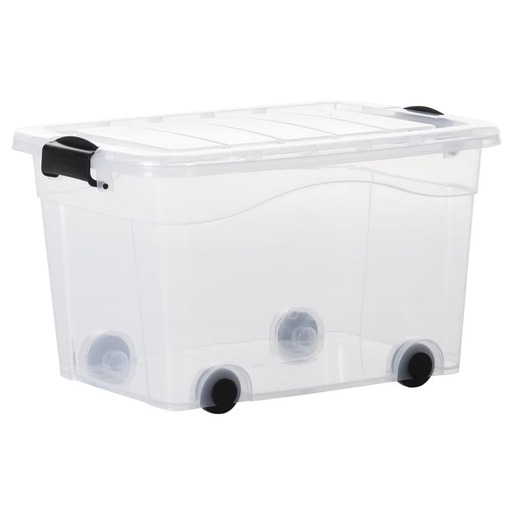 vidaXL Opbergboxen 2 st met wieltjes en deksels 40 L transparant