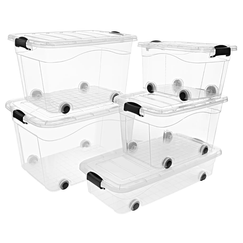 vidaXL Opbergboxen 2 st met wieltjes en deksels 40 L transparant