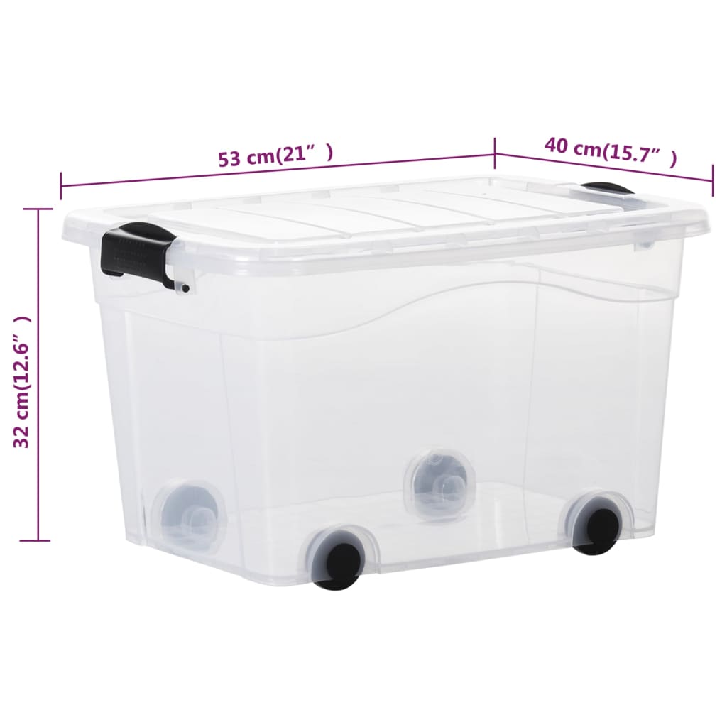 vidaXL Opbergboxen 2 st met wieltjes en deksels 40 L transparant