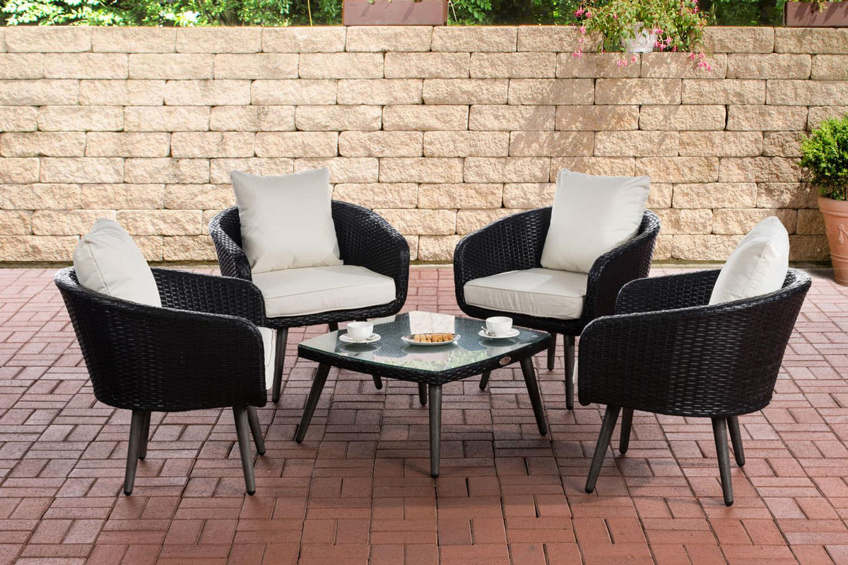 Lounge set Ameland 1,25 mm vlak Polyrotan Zithoogte 45 cm gebroken wit,zwart schwarz