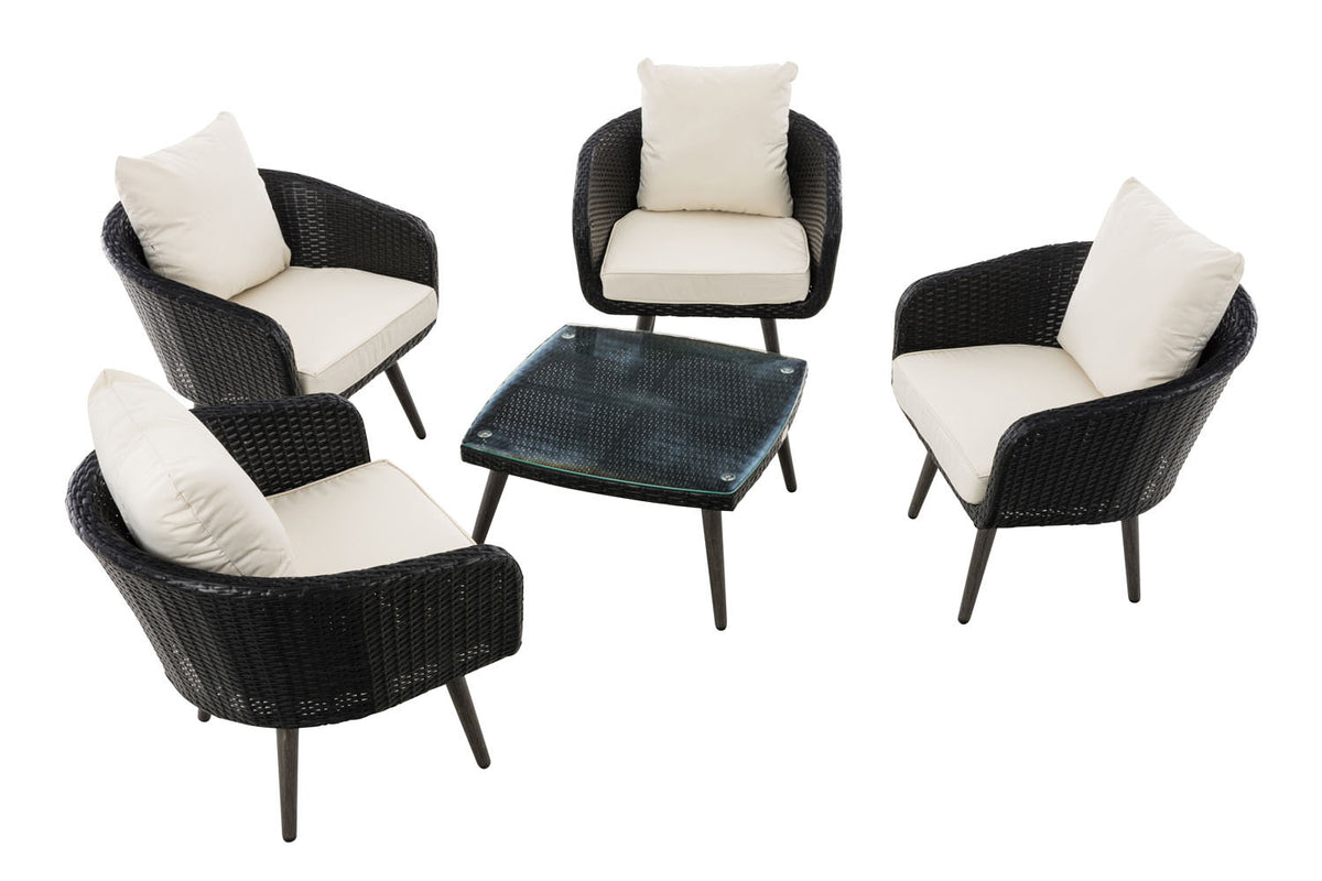 Lounge set Ameland 1,25 mm vlak Polyrotan Zithoogte 45 cm gebroken wit,zwart schwarz