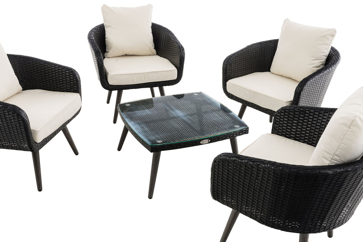 Lounge set Ameland 1,25 mm vlak Polyrotan Zithoogte 45 cm gebroken wit,zwart schwarz