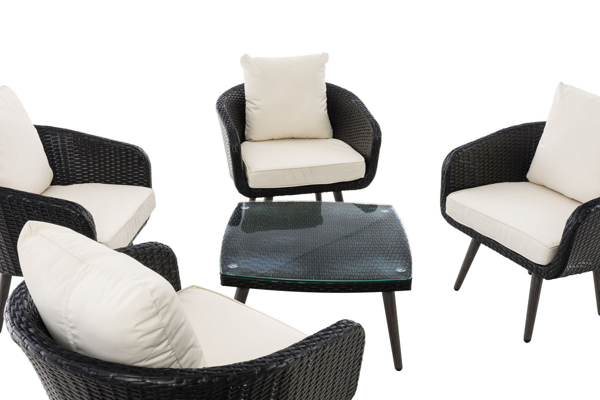 Lounge set Ameland 1,25 mm vlak Polyrotan Zithoogte 45 cm gebroken wit,zwart schwarz