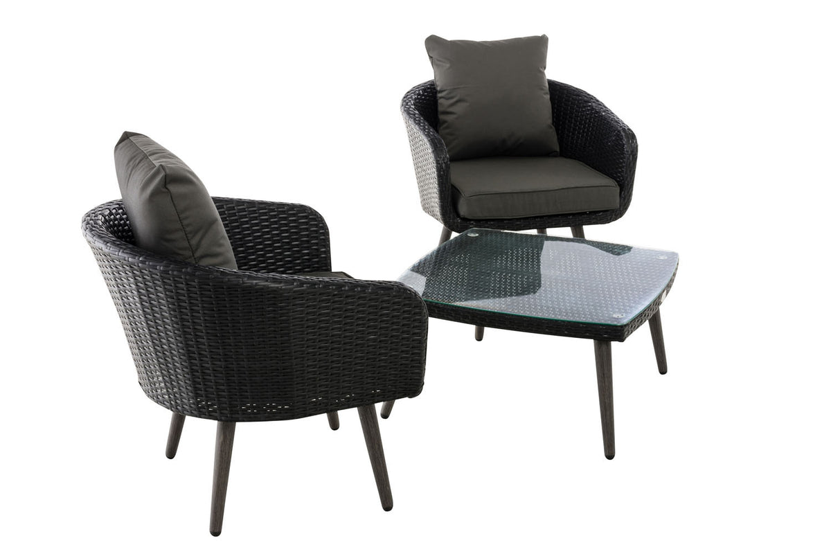 Balkonset Ameland vlak rotan Zithoogte 45 cm antraciet,zwart schwarz