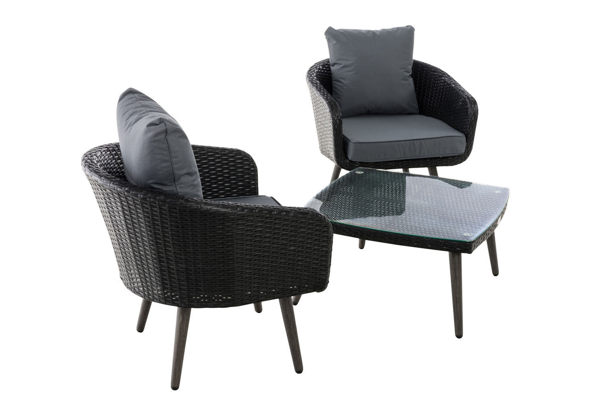 Balkonset Ameland vlak rotan Zithoogte 45 cm ijzerachtig grijs,zwart schwarz