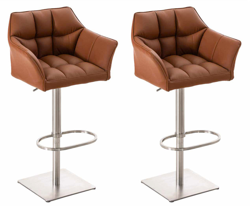 2er Set Barhocker Damaso Kunstleder edelstahl hellbraun