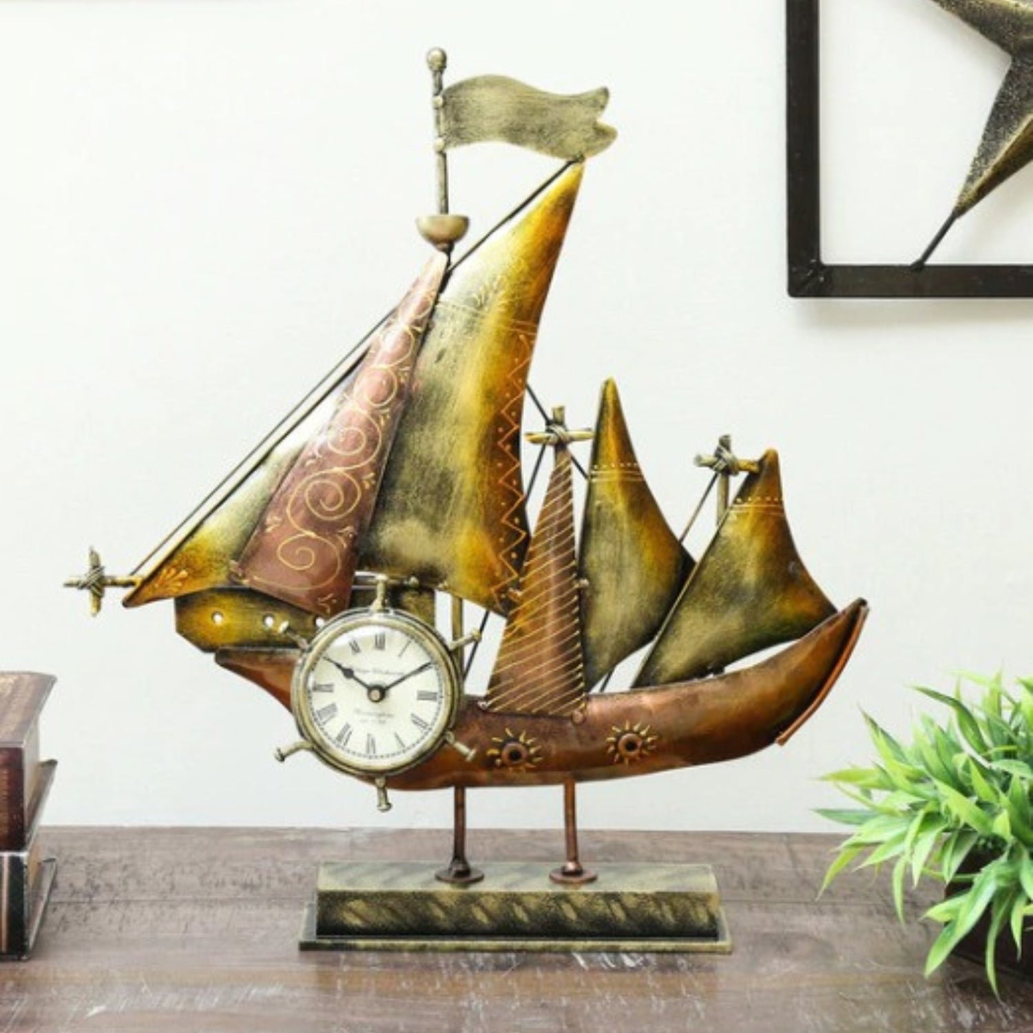 Aashly Metalen Tafelklok Zeilboot – Vintage Maritieme Woondecoratie