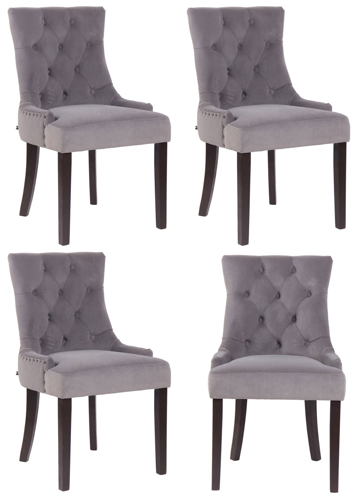 Set van 4 eetkamerstoelen Aberdeen Fluweel grijs,antiek grau