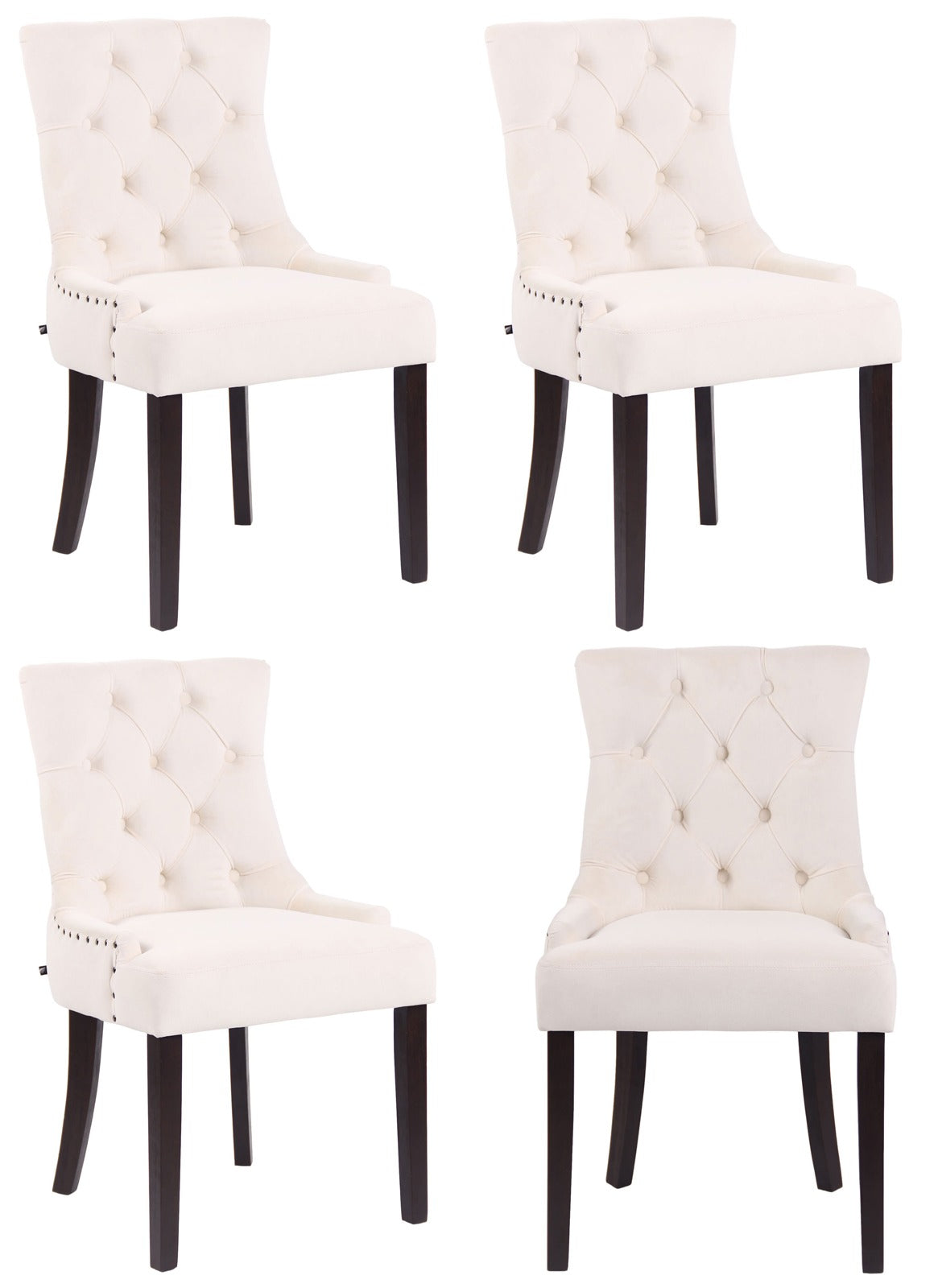 Set van 4 eetkamerstoelen Aberdeen Fluweel creme,antiek creme