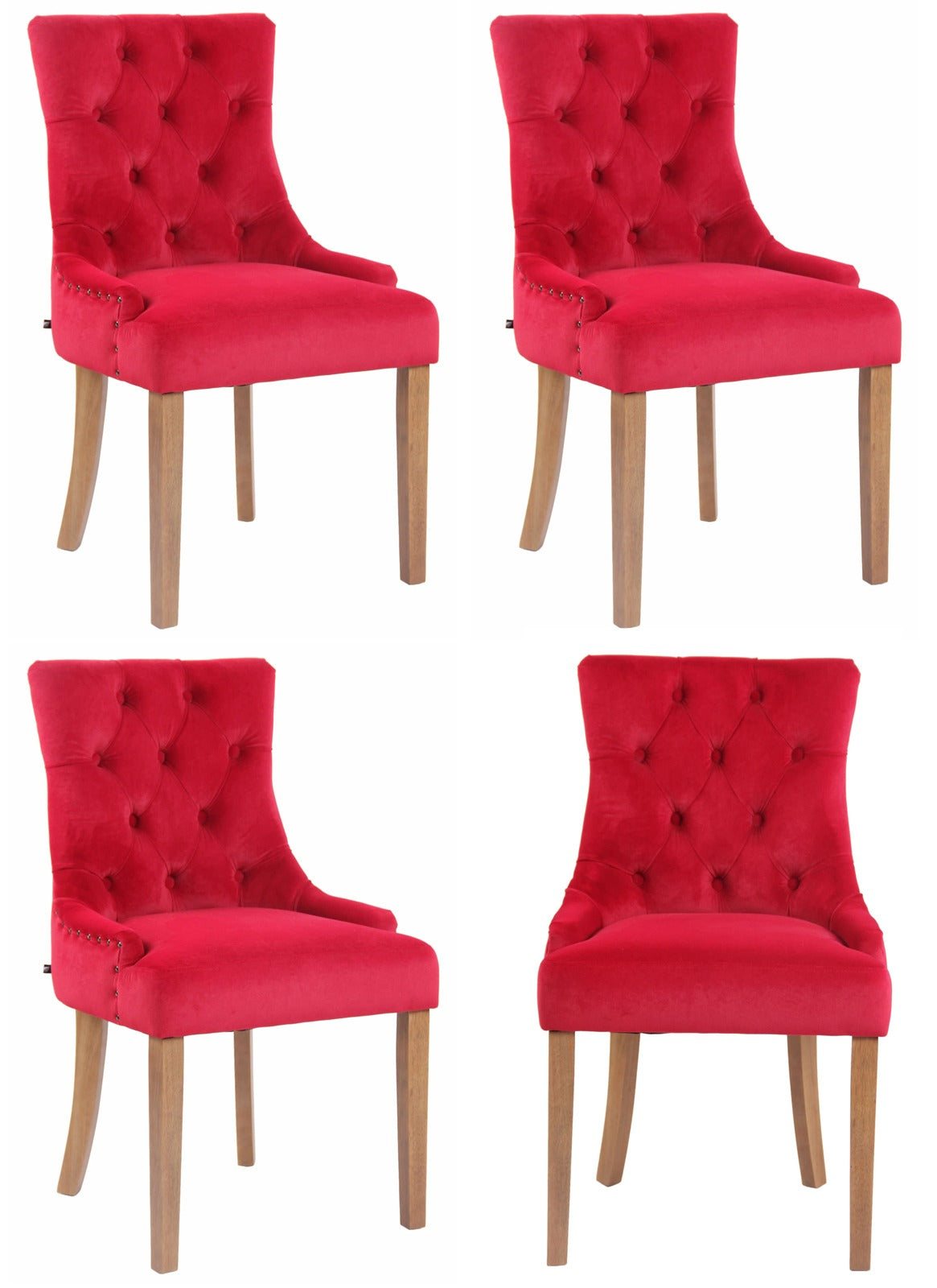 Set van 4 eetkamerstoelen Aberdeen Fluweel rood,antiek licht rot