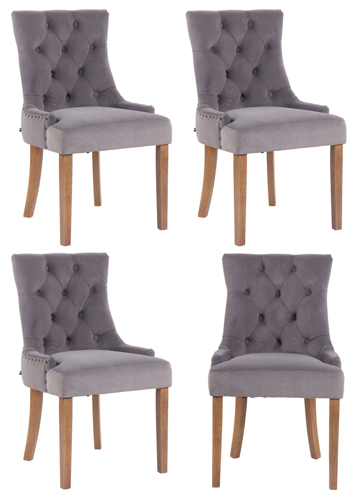 Set van 4 eetkamerstoelen Aberdeen Fluweel grijs,antiek licht grau