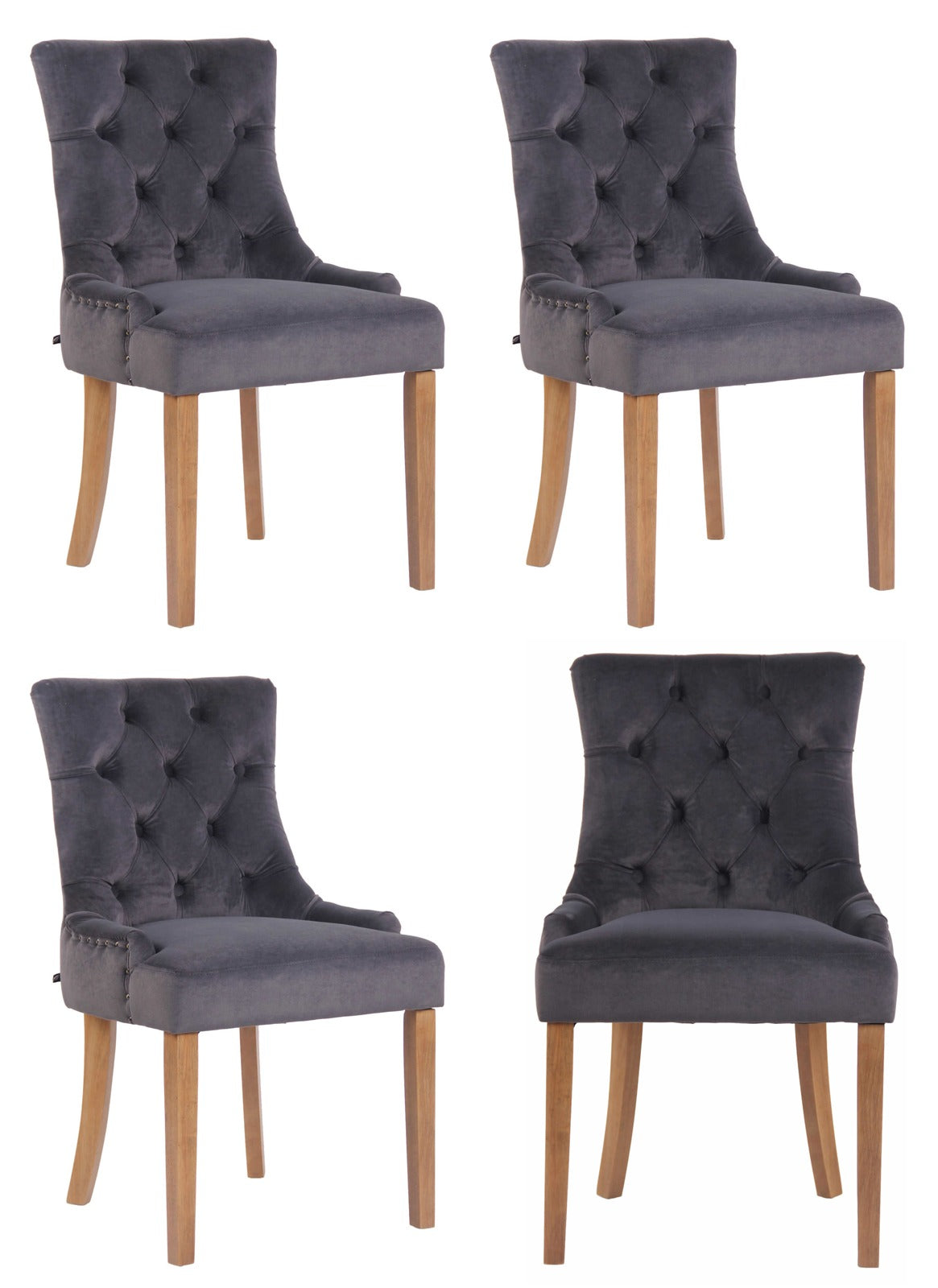 Set van 4 eetkamerstoelen Aberdeen Fluweel donkergrijs,antiek licht dunkelgrau