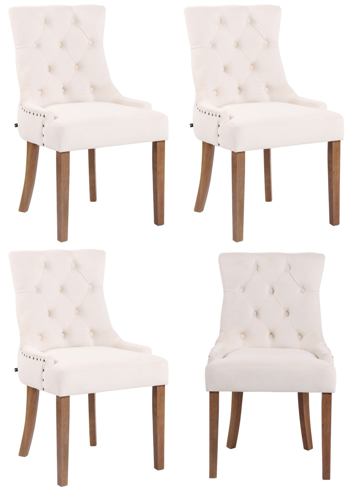 Set van 4 eetkamerstoelen Aberdeen Fluweel creme,antiek licht creme