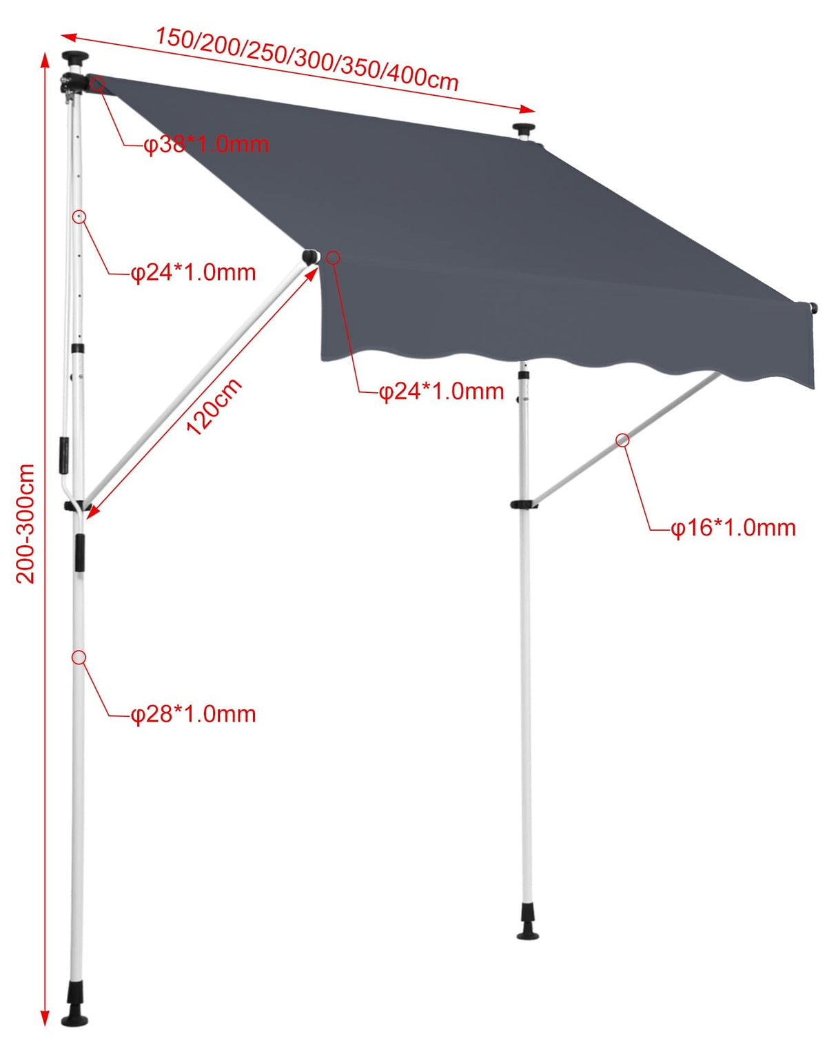 Klem zonnescherm Westerly 350x120 cm,antraciet anthrazit