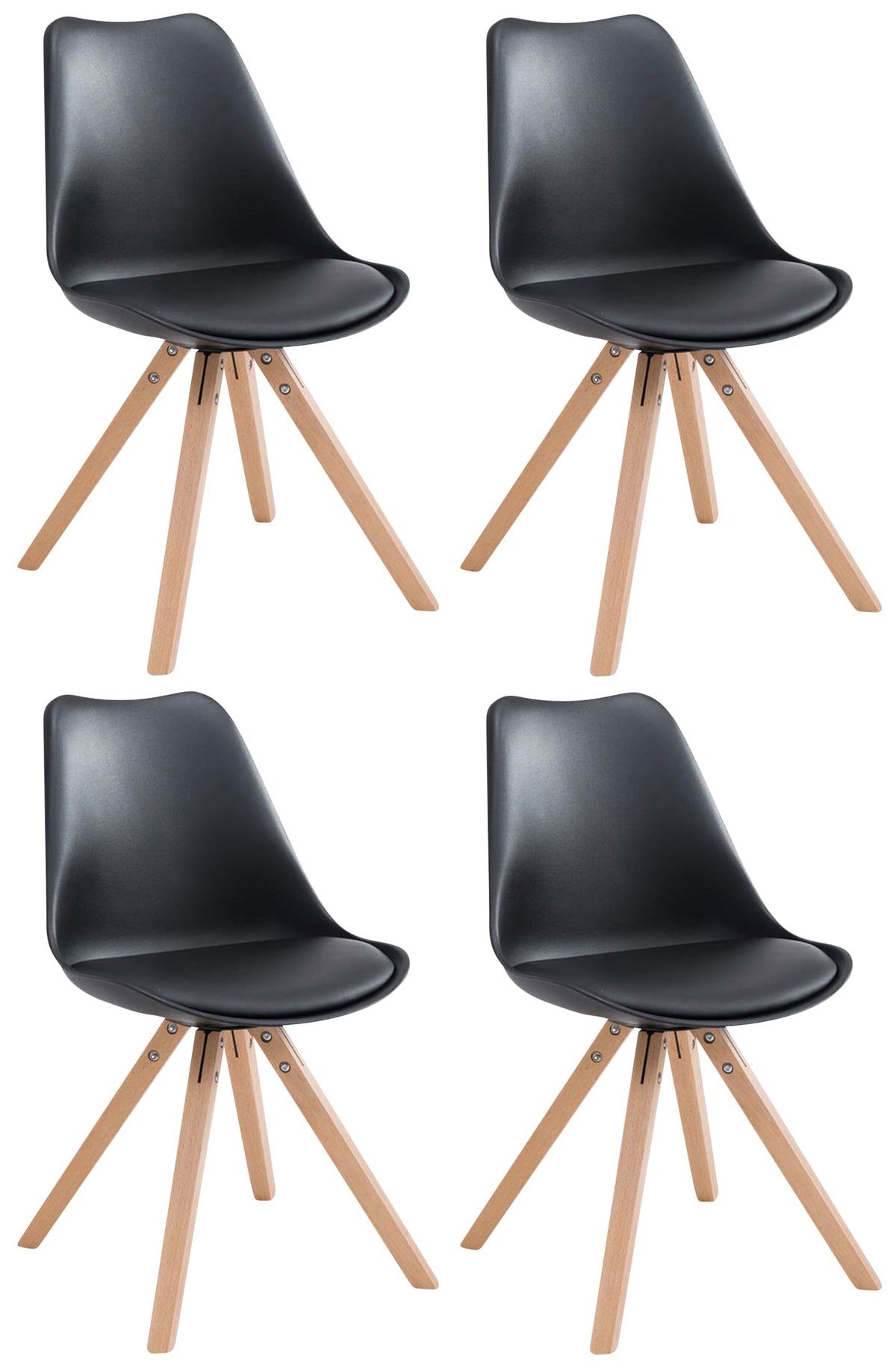 Set van 4 stoelen Toulouse - Vierkant - Kunstleer zwart,natura schwarz