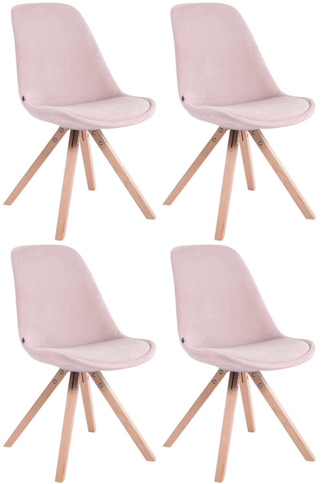 Set van 4 Stoelen Toulouse Vierkant frame - Fluweel roze,natura pink