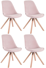 Set van 4 Stoelen Toulouse Vierkant frame - Fluweel roze,natura pink