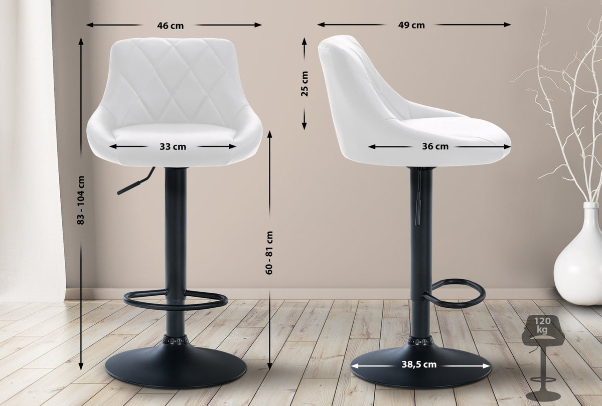Barkruk Lazio Kunstleer wit,zwart weiß