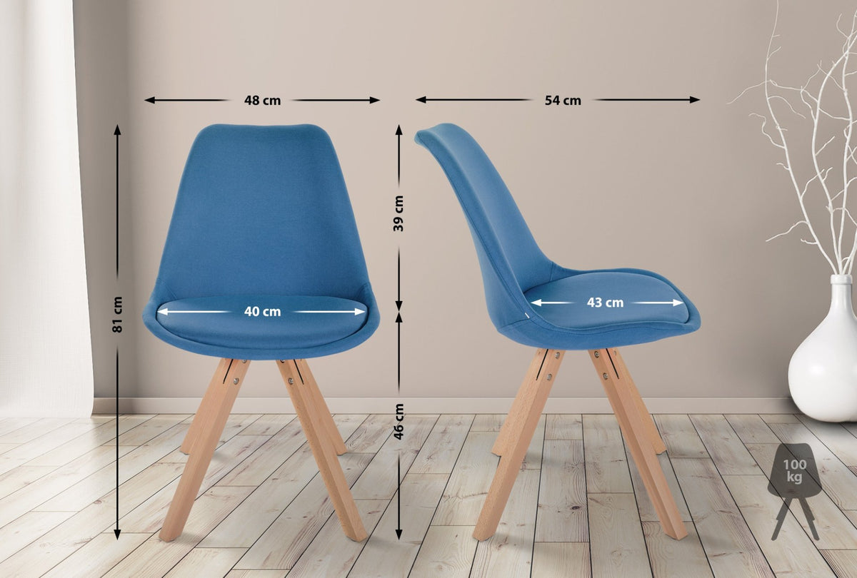 Eetkamerstoel Sofia Stof blauw,natura (vierkant) blau
