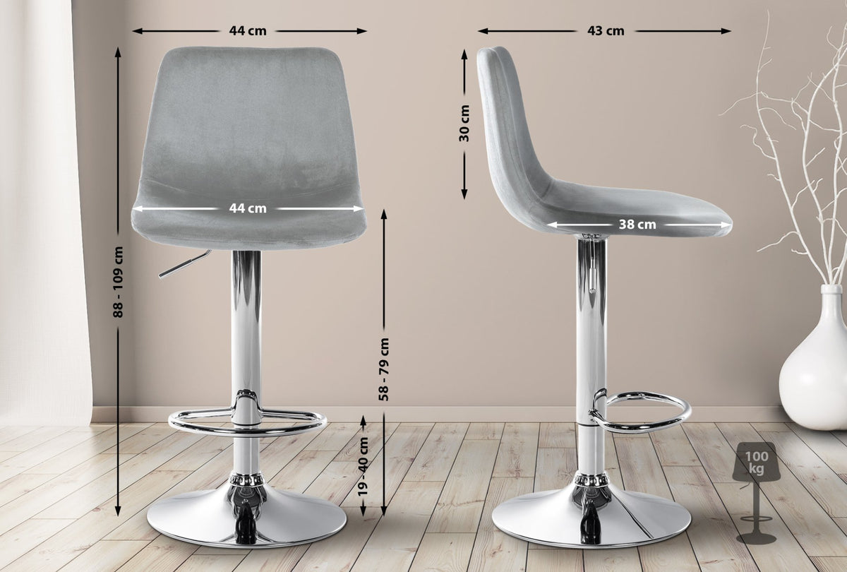 Barkruk Divo Velvet grijs,chroom grau