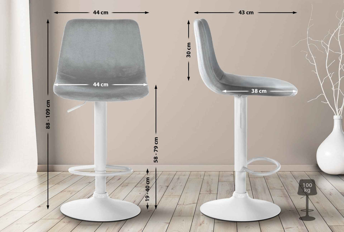 Barkruk Divo Velvet grijs,wit grau