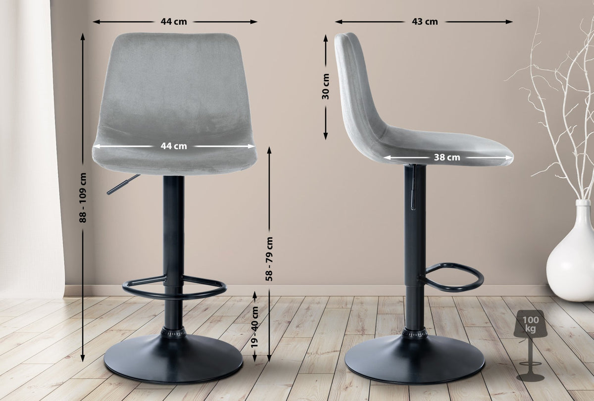 Barkruk Divo Velvet grijs,zwart grau