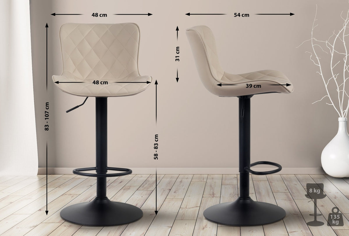 Set van 2 barkrukken Emma creme,Kunstleer creme